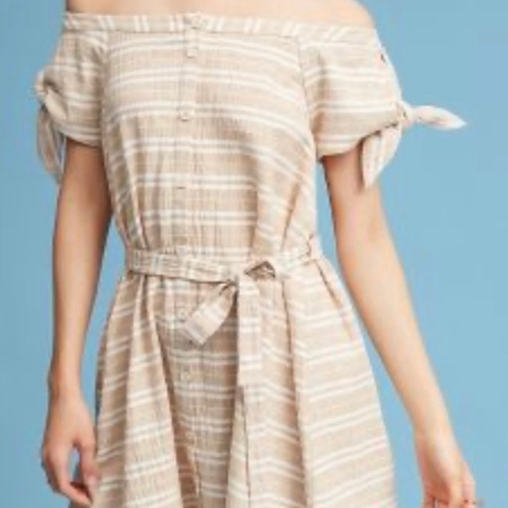 ANTHROPOLOGY Beige Antedie and white striped casual 👗 dress